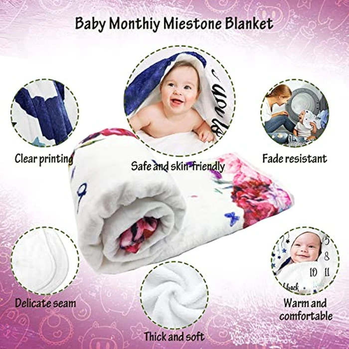 Jonnick Baby Monthly Milestone Blanket, Cute Photo Background - Flowers & Butterflies, Gender Neutral for Newborns 40x60in (Flower Moon) by Jonnick - Image 3