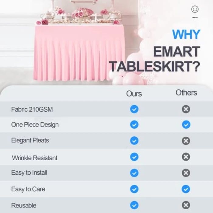 EMART Pink Tablecloth for 6ft Rectangle Table Skirt, Spandex Wrinkle Resistant TableCover for Banquet Wedding Birthday Party by EMART - Image 4