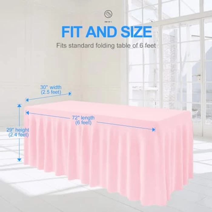 EMART Pink Tablecloth for 6ft Rectangle Table Skirt, Spandex Wrinkle Resistant TableCover for Banquet Wedding Birthday Party by EMART - Image 5
