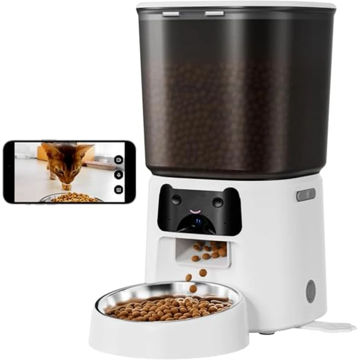 Automatic Cat Feeder with Camera, 4L WiFi Smart Pet Feeder with APP Control, 1080P HD Video, Night Vision,Voice Call, Motion Detection, Dual Power Supply, Stainless Steel Bowl,Supports 5GHz/2.4GHz by Petrice - Image 1