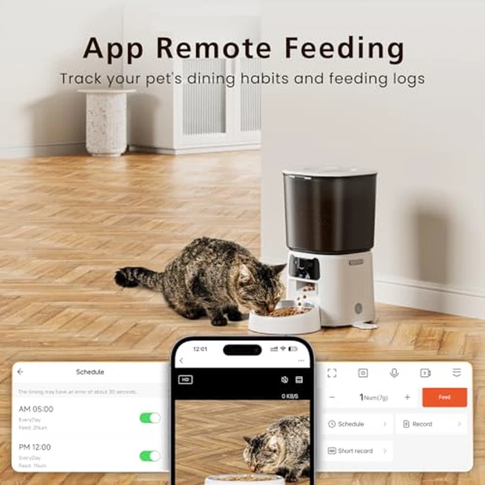 Automatic Cat Feeder with Camera, 4L WiFi Smart Pet Feeder with APP Control, 1080P HD Video, Night Vision,Voice Call, Motion Detection, Dual Power Supply, Stainless Steel Bowl,Supports 5GHz/2.4GHz by Petrice - Image 3