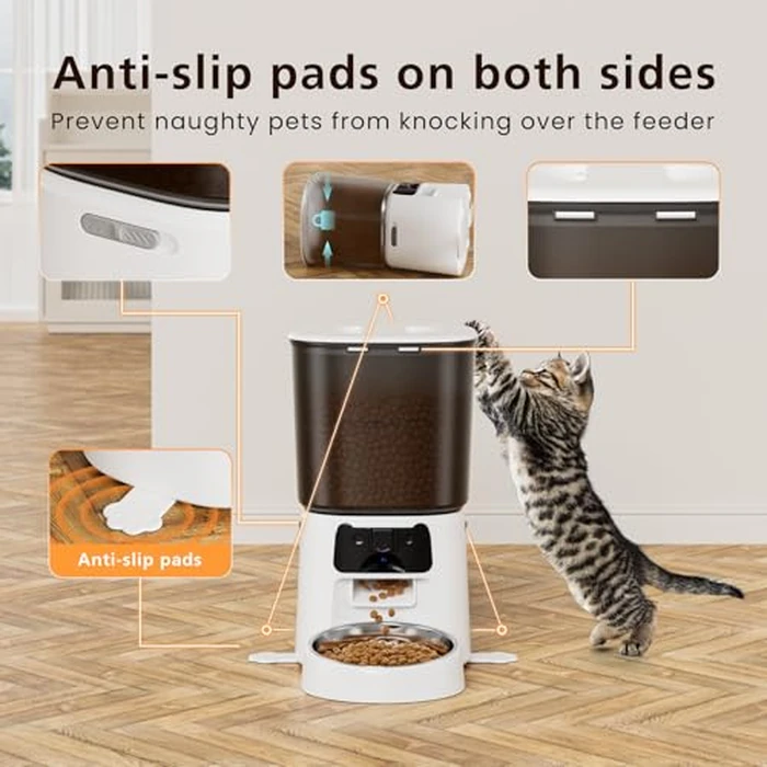 Automatic Cat Feeder with Camera, 4L WiFi Smart Pet Feeder with APP Control, 1080P HD Video, Night Vision,Voice Call, Motion Detection, Dual Power Supply, Stainless Steel Bowl,Supports 5GHz/2.4GHz by Petrice - Image 5