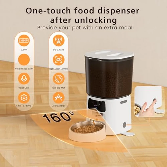 Automatic Cat Feeder with Camera, 4L WiFi Smart Pet Feeder with APP Control, 1080P HD Video, Night Vision,Voice Call, Motion Detection, Dual Power Supply, Stainless Steel Bowl,Supports 5GHz/2.4GHz by Petrice - Image 7