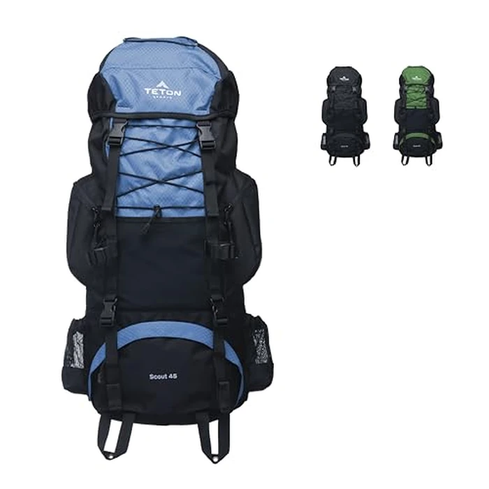 Teton 45L Scout Internal Frame Backpack for Hiking, Camping, Backpacking, Rain Cover Included, Bluejay by TETON Sports - Used - Like New condition - US$66.23
