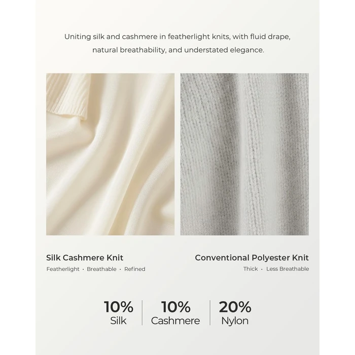 SUUKSESS Women Silk Cashmere Blend Short Sleeve Pullover Sweater Wide V Neck Tops Business Casual (White, M) by SUUKSESS - Image 4