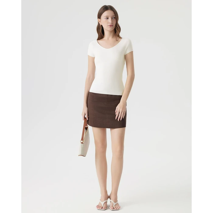 SUUKSESS Women Silk Cashmere Blend Short Sleeve Pullover Sweater Wide V Neck Tops Business Casual (White, M) by SUUKSESS - Image 6