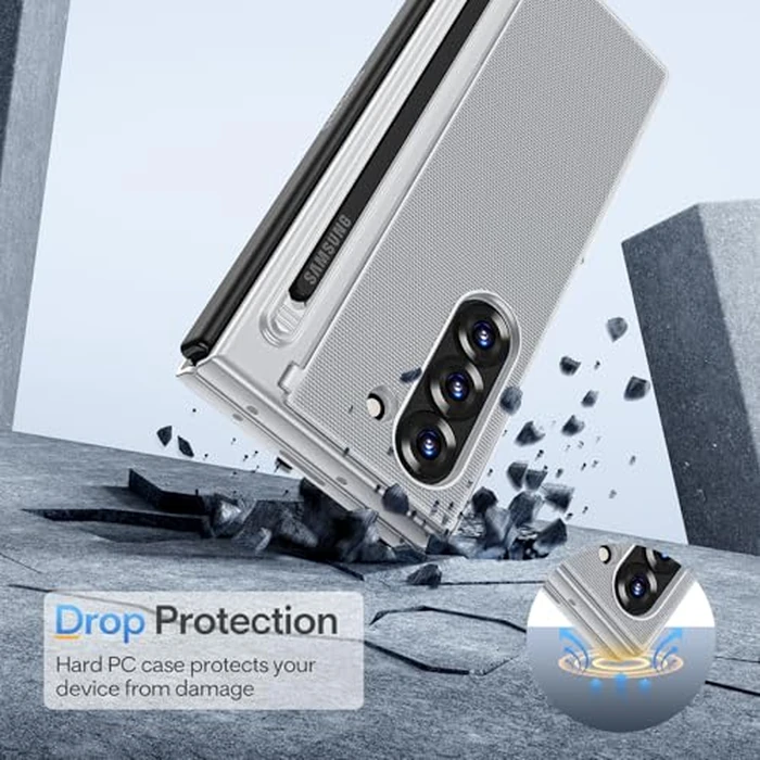 Maxdara for Z Fold 6 Case with S Pen Holder, with Hidden Kickstand and Built-in Screen Protector, Shockproof Phone Cover for Galaxy Z Fold 6, Silver by Maxdara - Image 8