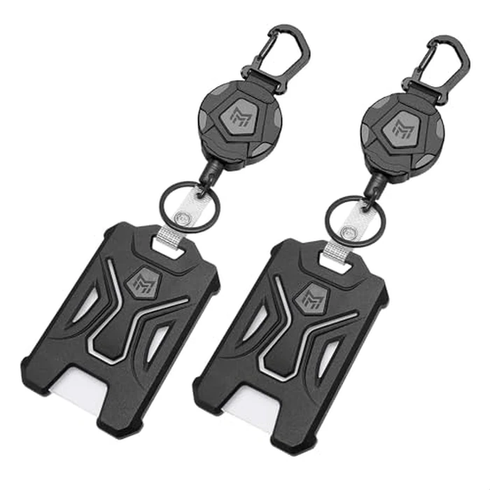 MNGARISTA 2-Pack Retractable Badge Holder, Heavy Duty Carabiner Keychain, Tactical ID Card Holder with 31.5" Retractable Badge Reel, Black by MNGARISTA - Used - Like New condition - CA$24.02
