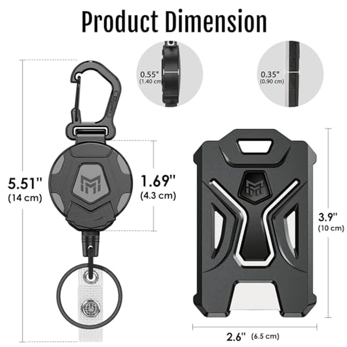 MNGARISTA 2-Pack Retractable Badge Holder, Heavy Duty Carabiner Keychain, Tactical ID Card Holder with 31.5" Retractable Badge Reel, Black by MNGARISTA - Image 4