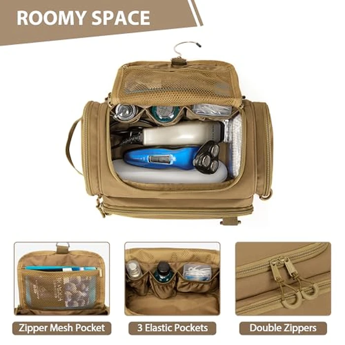 Prokva Tactical Toiletry Bag for Men, Hanging Hygiene Bag, Travel Dopp Kit Organizer for Shaving, Shower Essentials and Toiletries, Khkai (Empty Bag) by Prokva - Image 3
