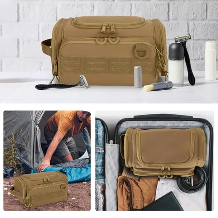 Prokva Tactical Toiletry Bag for Men, Hanging Hygiene Bag, Travel Dopp Kit Organizer for Shaving, Shower Essentials and Toiletries, Khkai (Empty Bag) by Prokva - Image 5