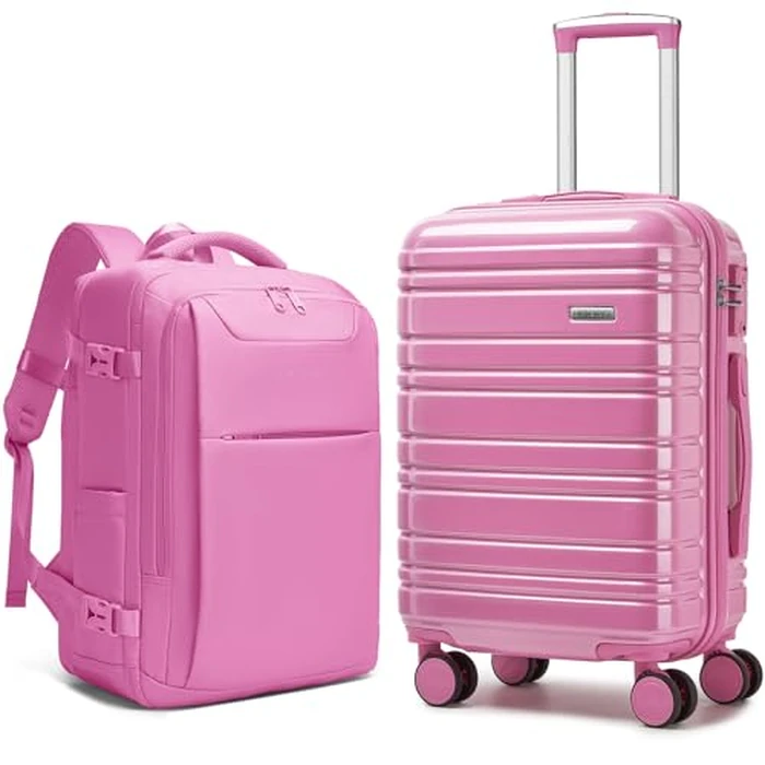 LARVENDER Carry on Luggage 22x14x9 Airline Approved Hardshell Suitcase with Wheels TSA Lock, PC+ABS Lightweight Suitcase Set for Women with Travel Backpack, Glossy Berry by LARVENDER - Used - Like New condition - US$77.52