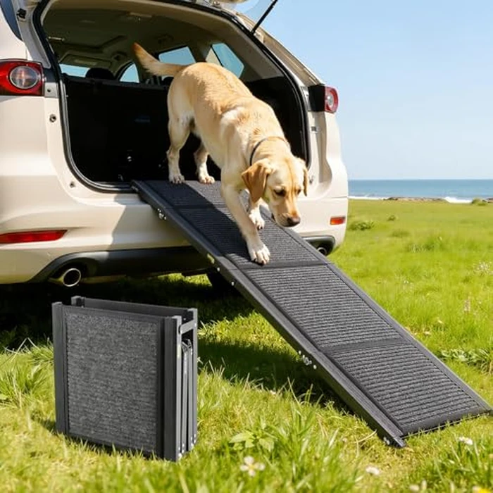 VEVOR Dog Ramp for Cars, 63" L x 17" W, Folding Pet Ramps for Medium & Large Dogs up to 250lbs, Pet Stair Ramp with Non-Slip Felt Rug Surface, Portable Outdoor Dog Car Ramps for SUV & Truck by VEVOR - Used - Like New condition - US$55.06