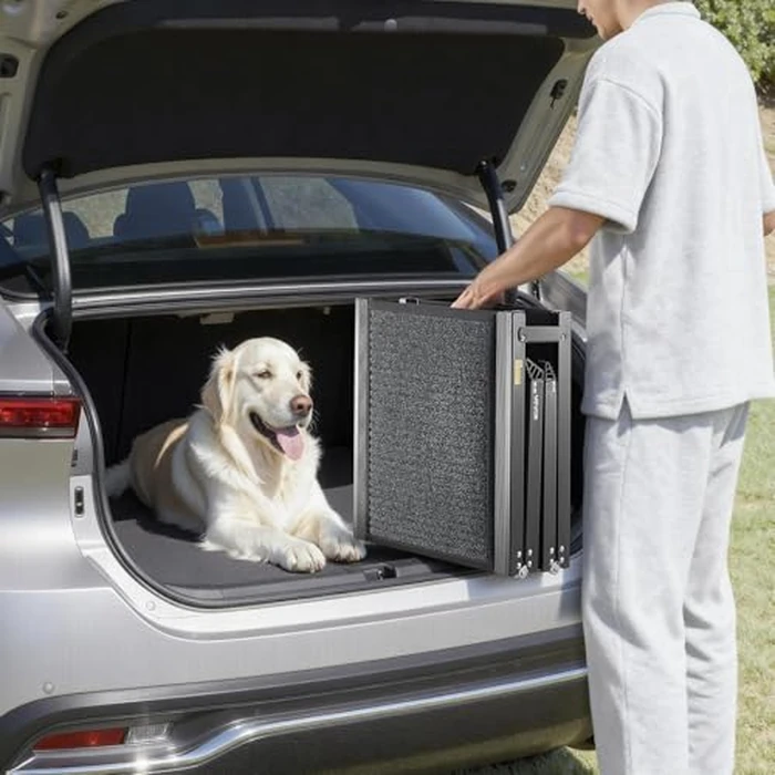 VEVOR Dog Ramp for Cars, 63" L x 17" W, Folding Pet Ramps for Medium & Large Dogs up to 250lbs, Pet Stair Ramp with Non-Slip Felt Rug Surface, Portable Outdoor Dog Car Ramps for SUV & Truck by VEVOR - Image 2