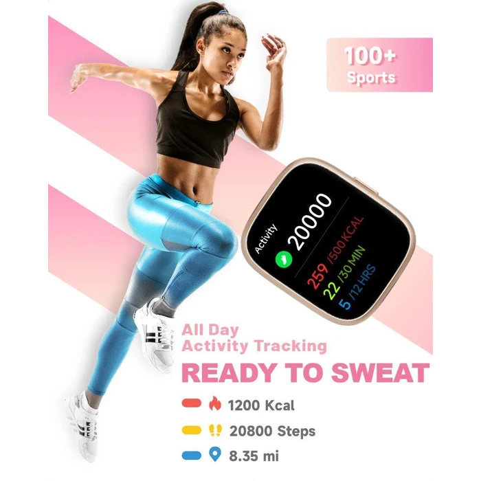 TOOBUR IDW26 Smartwatch - 46mm - Rose Gold Plastic Case with Pink Silicone Silicone Band by TOOBUR - Image 2