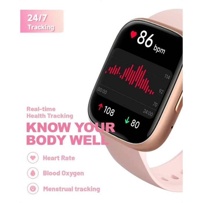 TOOBUR IDW26 Smartwatch - 46mm - Rose Gold Plastic Case with Pink Silicone Silicone Band by TOOBUR - Image 6