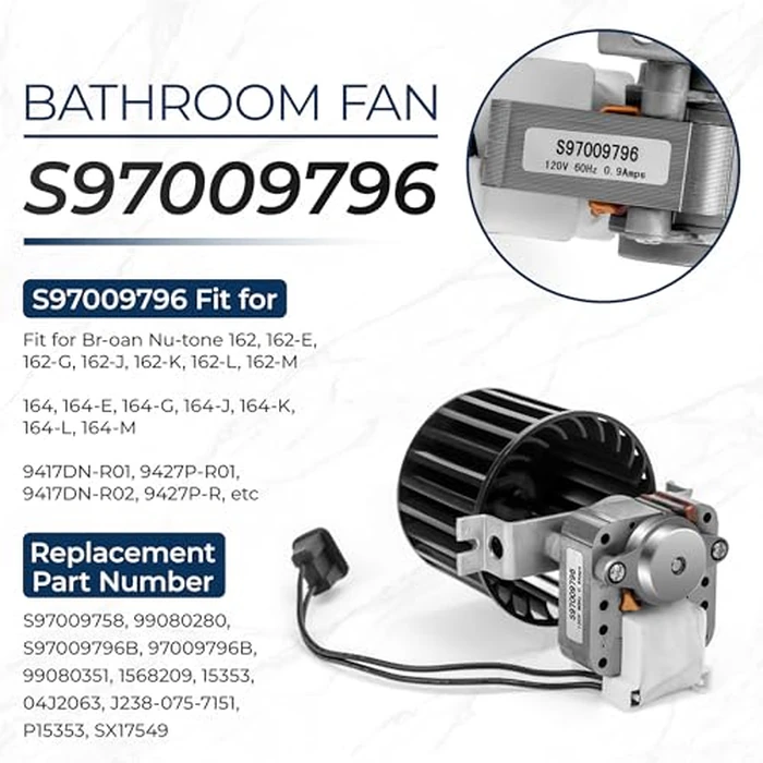 【Upgraded】 S97009796 Bathroom Replacement Fan Motor Blower Assembly Compatible with Br-oan Nu-Tone Bulb Heaters 162-E、G、J、K、L、M and 164-E、G、J、K、 L、M, Bathroom Exhaust Vent Fan Motor by Fetechmate by Fetechmate - Image 2