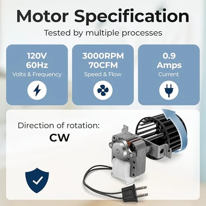 【Upgraded】 S97009796 Bathroom Replacement Fan Motor Blower Assembly Compatible with Br-oan Nu-Tone Bulb Heaters 162-E、G、J、K、L、M and 164-E、G、J、K、 L、M, Bathroom Exhaust Vent Fan Motor by Fetechmate by Fetechmate - Image 3
