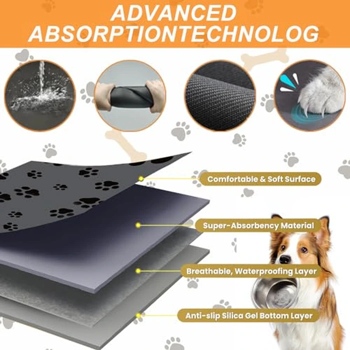 18"x30" Dog Food Mat-Absorbent Dog Mat for Food and Water, No Stains Quick Dry Cat Food Bowl Mat with Footprints for Messy Drinkers,Dark Grey by Blkjsgly - Image 6