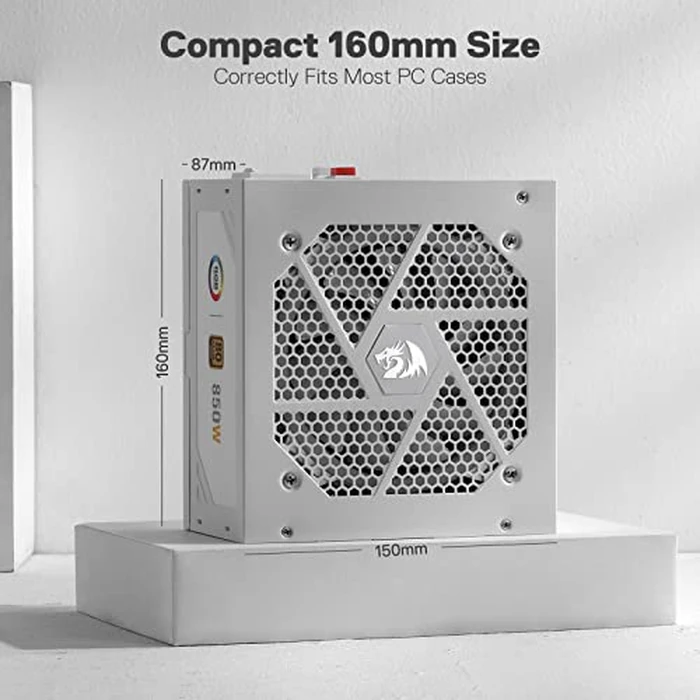 Redragon RGPS-850W 80+ Gold 850 Watt Power Supply w/Upgraded ATX 3.1 & PCIe 5.1 Fully Modular, 100% Japanese Capacitors, Smart ECO Low Noise RGB Fan by Redragon - Image 7