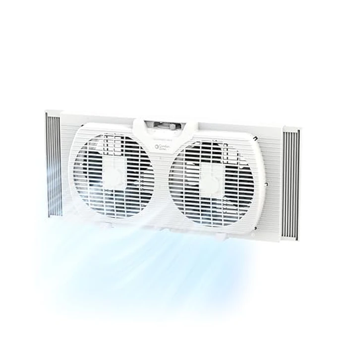 Comfort Zone Twin Window Fan with Reversible Airflow Control, 9 inch, Auto-Locking Expanders, 2 Speed Fan, Dual Fan, Exhaust, Airflow 9.84 ft/sec, Ideal for Home, Kitchen, Bedroom & Office, CZ319WT by Comfort Zone - Used - Like New condition - US$33.56