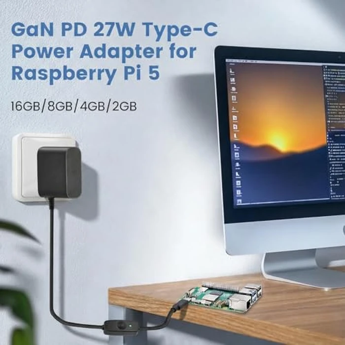 iUniker 27W PD USB-C Switch Power Supply for Raspberry Pi 5, 5.1V 5A 27W GaN PD Power Supply for Raspberry Pi 5 16GB/8GB/4GB/2GB (ETL Listed) by iUniker - Image 6