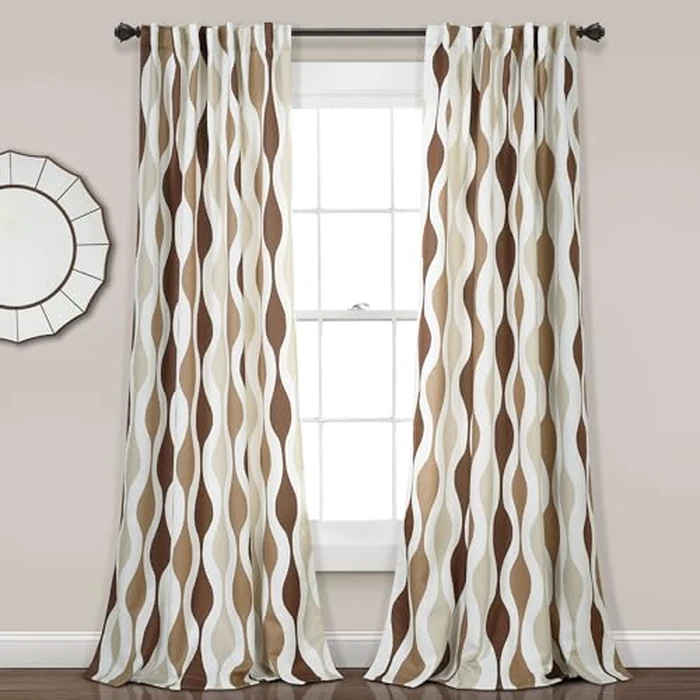 Lush Decor Mid Century Geo Room Darkening Window Curtain Panels Pair 52" W x 84" L Neutral - Retro Curtains for Living Room - Vintage Drapes by Lush Decor - Used - Very Good condition - CA$32.92