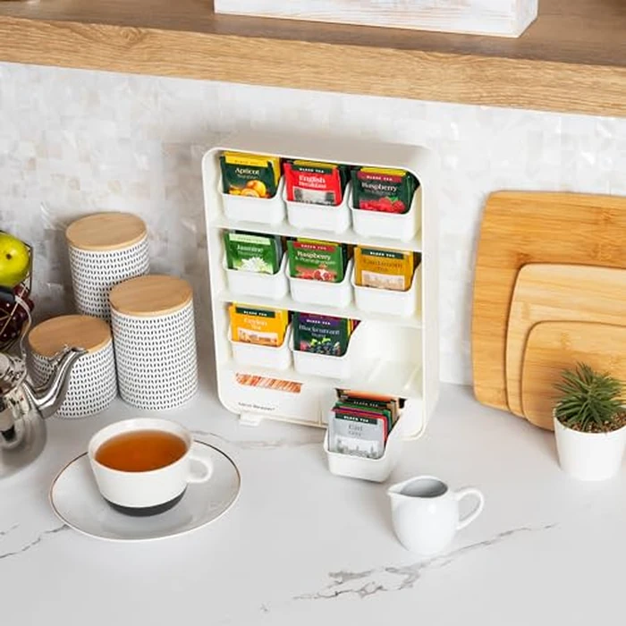 Mind Reader Tea Bag Organizer, Tea Station Organizer, Countertop Storage, Kitchen, Plastic, 10.25"L x 3.25"W x 13.75"H, White by Mind Reader - Image 5