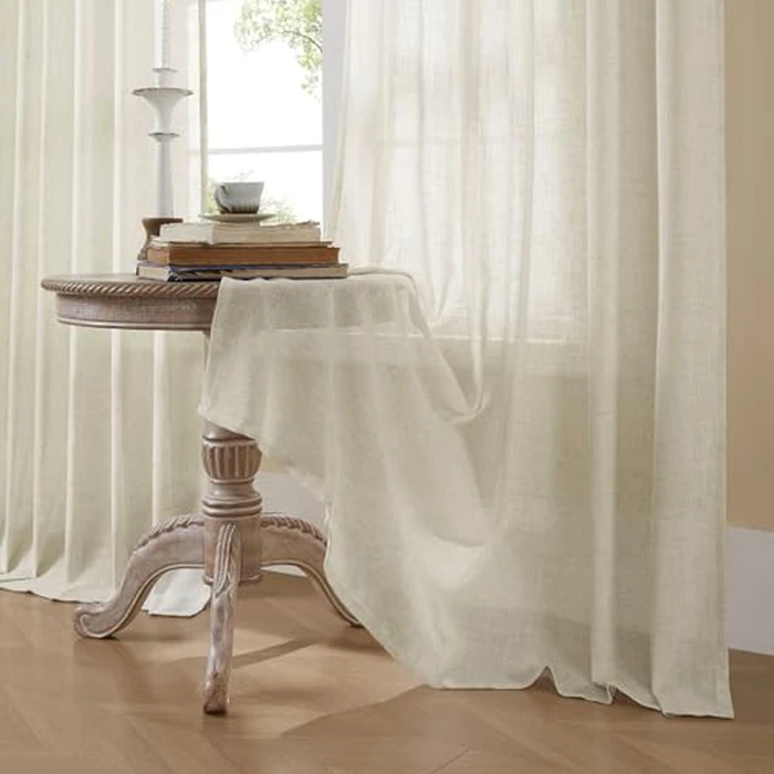 Joydeco Semi Sheer Curtains for Living Room, Linen Curtains 90 Inch Length 2 Panels Set for Bedroom ，White Curtains 90 Inches Long Rod Pockets Back Tab (90" L x 100" W) by Joydeco - Image 5