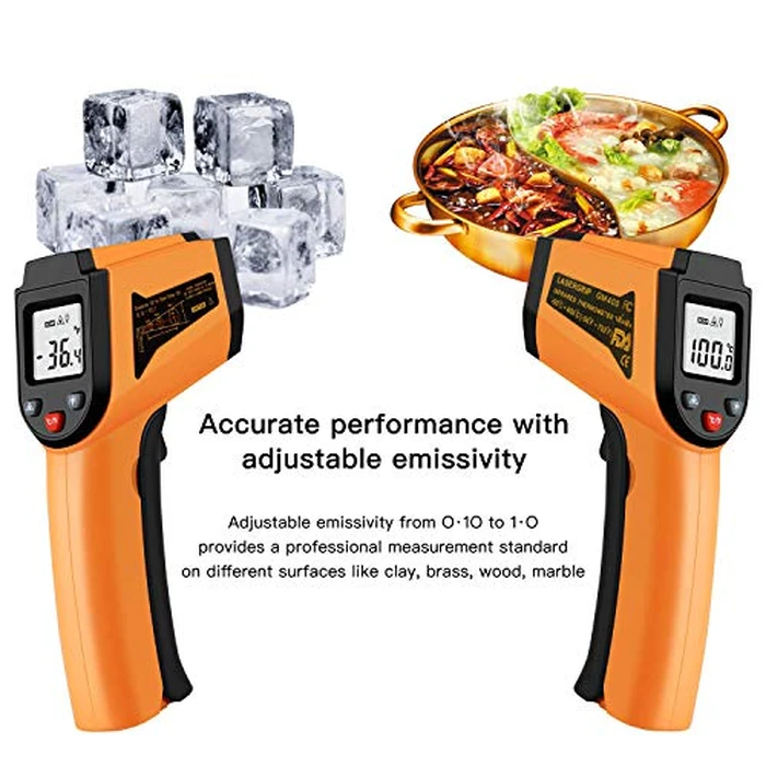 Laser Infrared Thermometer Non-Contact Digital Temperature Gun，-50 degreesC to 400 degreesC(-58 degreesF to 752 degreesF) IR Thermometer for Industrial,Kitchen Cooking,Ovens (Orange) by PWWDADA - Image 5