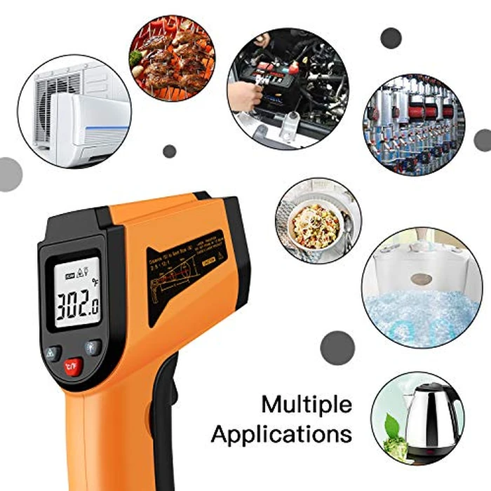 Laser Infrared Thermometer Non-Contact Digital Temperature Gun，-50 degreesC to 400 degreesC(-58 degreesF to 752 degreesF) IR Thermometer for Industrial,Kitchen Cooking,Ovens (Orange) by PWWDADA - Image 6