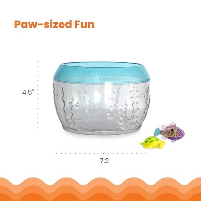 Catstages Meow-smerizing Fish Bowl for Cats with Two Water Cat Toys, Electronic Swimming Fish and Floating Turtle Included, Blue by Catstages - Image 5