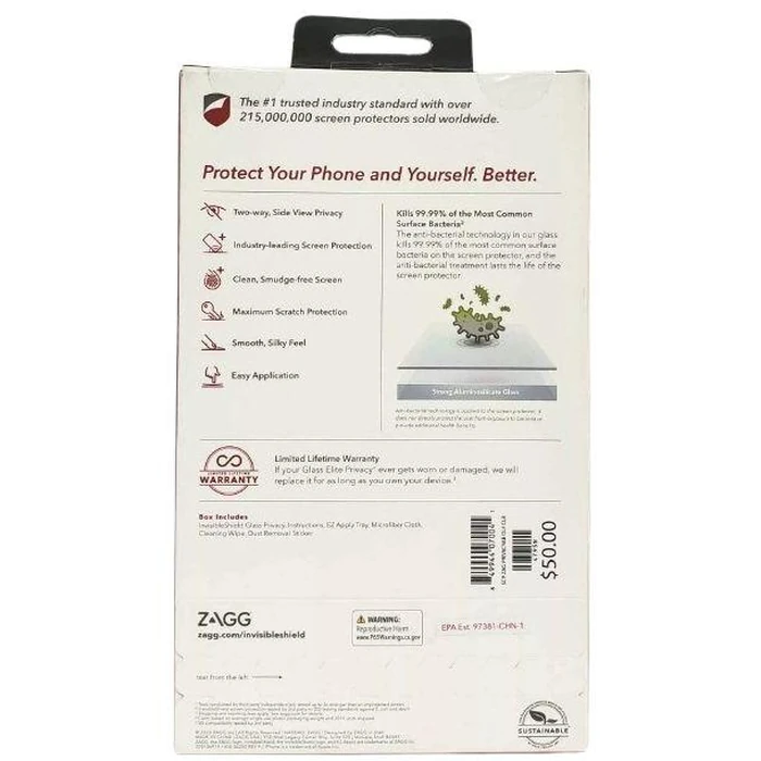Zagg Invisible Shield Glass Privacy Antimicrobial Screen Protector for iPhone 12 Mini - Black by Zagg - Image 2