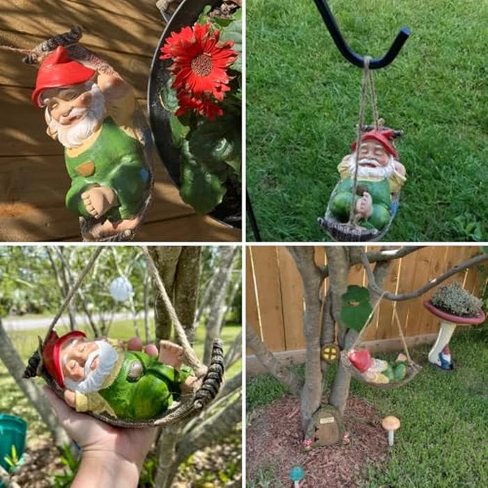 TERESA'S COLLECTIONS Green Garden Gnomes Statues for Garden Decor, Resin Hanging Decorations for Outdoor, Tree Ornaments Figurines for Outside Stump Lawn Patio, Gifts for Mom Women and Man, 8" by TERESA'S COLLECTIONS - Image 8