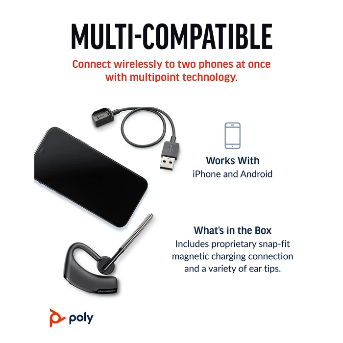 Poly Voyager Legend Wireless Headset (Plantronics) - Single-Ear Bluetooth W/Noise-Canceling Mic - Voice Controls - Mute & Volume Buttons - Ergonomic Design -Connect to Mobile/Tablet Via Bluetooth -FFP by POLY - Image 7