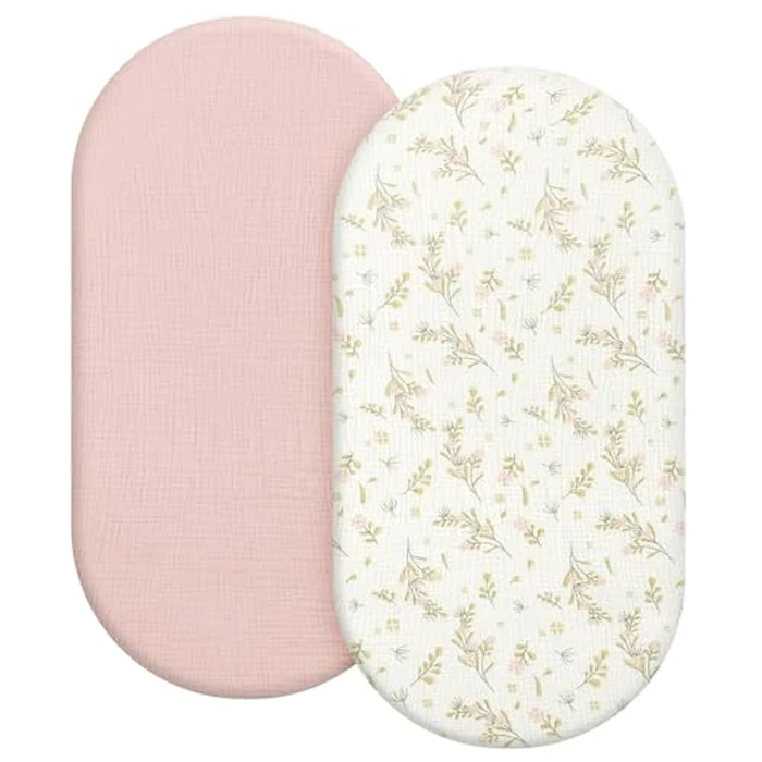 Knirose 100% Organic Cotton Muslin Baby Bassinet Sheets 2 Pack for Baby Girl Boy, Soft Fitted Mattress Cover Compatible with Jestonten/MEICHYUN/Youluzhen/Hichangto Bedside Sleeper Protector Sheet by Knirose - Used - Like New condition