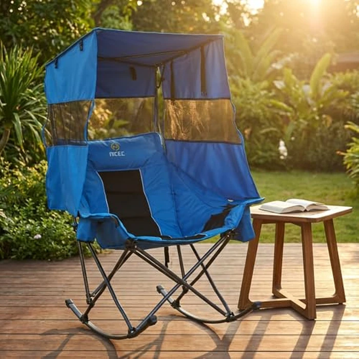 Nice C Rocking Camping Chair with Canopy, XL Oversized Folding Rocker for Adult, Outdoor Umbrella Chair with Shade, Cup Holder, Cooler Bag, Carry Bag, for Sports, Patio, Backyard (1 Pack, Blue) by Nice C - Image 7