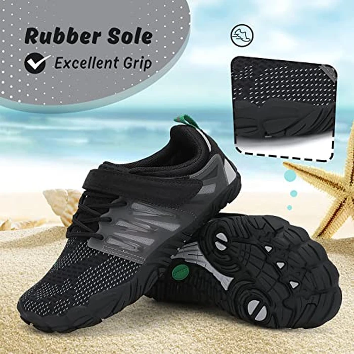 SAGUARO Kids' Barefoot Shoes Boys Girls Quick Dry Aqua Athletic Sneakers Lightweight Sport Footwear Toddler Water Shoes Black/Hook and Loop 2 Little Kid by SAGUARO - Image 6