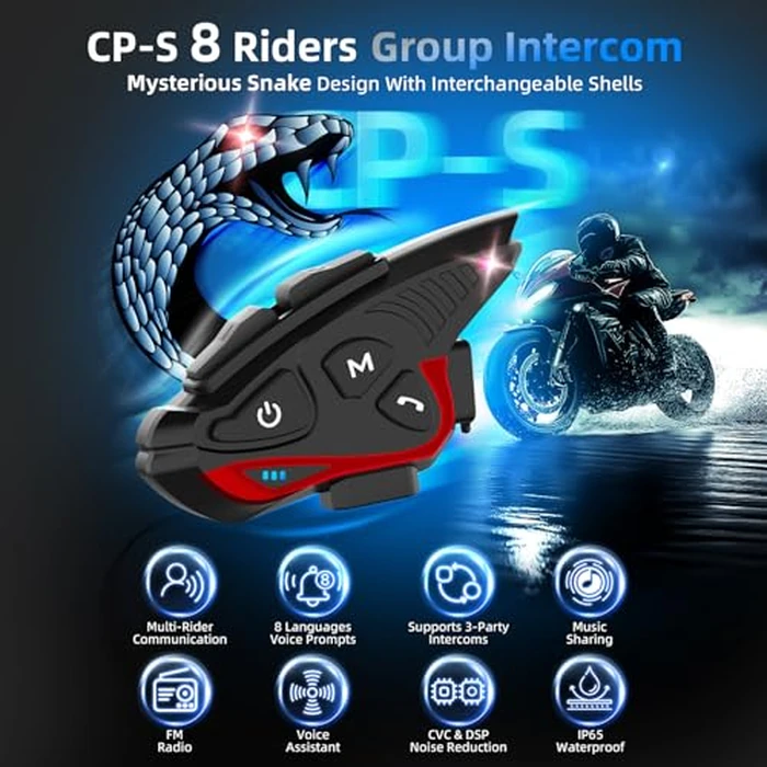 Moman Motorcycle Intercom Headset, CP-S 8 Riders 2000M Group Helmet Communication System, Universal Pairing with HiFi Noise Cancellation Music Share FM Radio Helmet Group Communicator for Motorbike by Moman - Image 2