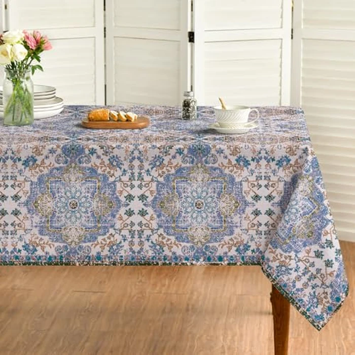 Horaldaily Boho Bohemia Style Tablecloth 60x84 Inch Rectangular, Vintage Country Rustic Farmhouse Magical Fall Blue Washable Seasonal Table Cover for Party Picnic Dinner Decor by Horaldaily - Used - Like New condition - CA$19.14