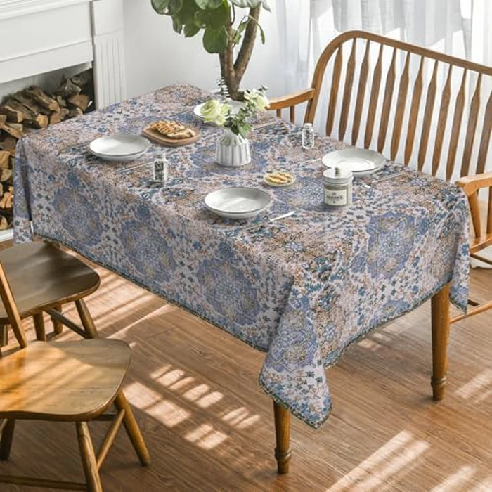 Horaldaily Boho Bohemia Style Tablecloth 60x84 Inch Rectangular, Vintage Country Rustic Farmhouse Magical Fall Blue Washable Seasonal Table Cover for Party Picnic Dinner Decor by Horaldaily - Image 2