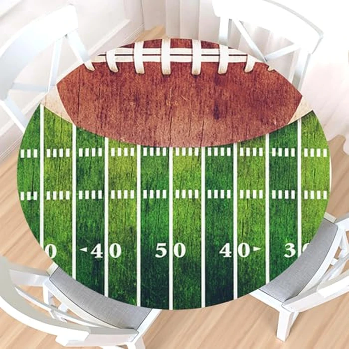 American Football Field Round Fitted Tablecloth with Elastic Edge,Water-Resistant Retro Green Sport Grass with Numbers Table Cover for 40-44" Found Tables Rugby Table Cloth for Dinner,Outdoor,Patio by Czeservior - Used - Very Good condition - US$14.84