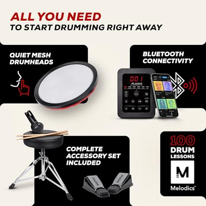 Alesis Turbo Max Electric Drum Set with Quiet 8" Mesh Pads, Lessons, Bluetooth and Accessories, Foldable by Alesis - Image 2