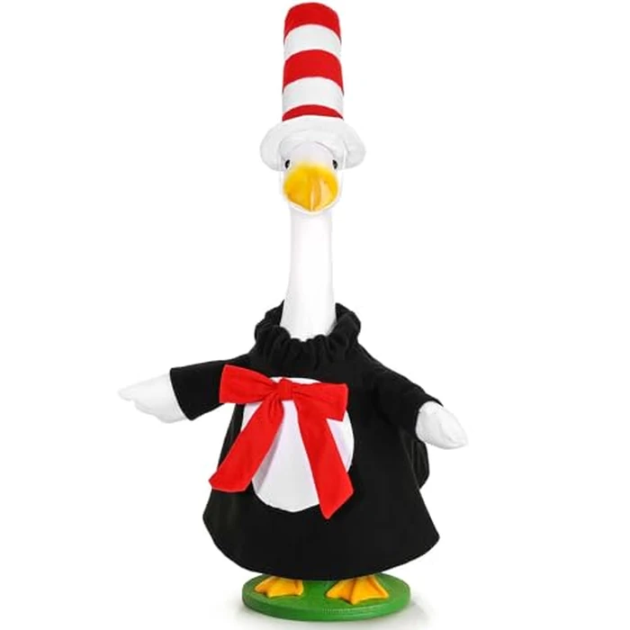 JcHrmers Cat Porch Goose Outfit Cute Geese Clothes with Red White Striped Top Hat Collar and Skirt for 23" Goose World Book Day School Library Classroom Yard Lawn Garden Patio Decor by JcHrmers - Used - Like New condition