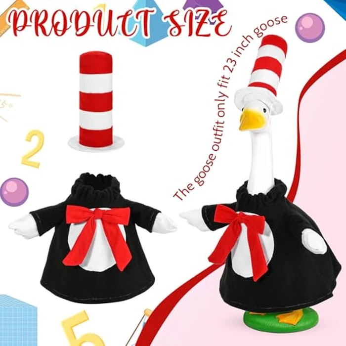 JcHrmers Cat Porch Goose Outfit Cute Geese Clothes with Red White Striped Top Hat Collar and Skirt for 23" Goose World Book Day School Library Classroom Yard Lawn Garden Patio Decor by JcHrmers - Image 2