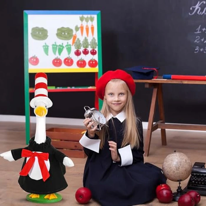 JcHrmers Cat Porch Goose Outfit Cute Geese Clothes with Red White Striped Top Hat Collar and Skirt for 23" Goose World Book Day School Library Classroom Yard Lawn Garden Patio Decor by JcHrmers - Image 5