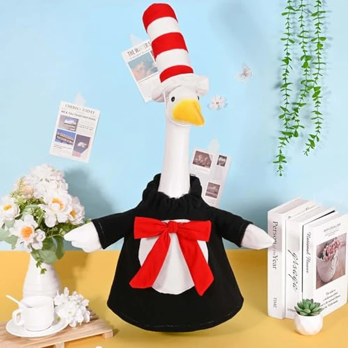 JcHrmers Cat Porch Goose Outfit Cute Geese Clothes with Red White Striped Top Hat Collar and Skirt for 23" Goose World Book Day School Library Classroom Yard Lawn Garden Patio Decor by JcHrmers - Image 8