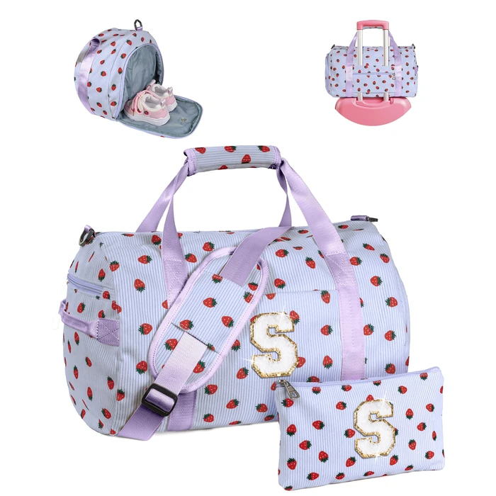 Vogewood Cool Stuff for Teen, Girls Gym Bag, Kids Personalized Overnight Duffle Bags with Shoe Compartment, Monogram Travel Tote with Makeup Bag, Gift for 9 10 11 12 13 Year Old Girl (Letter S) by Vogewood - Used - Very Good condition