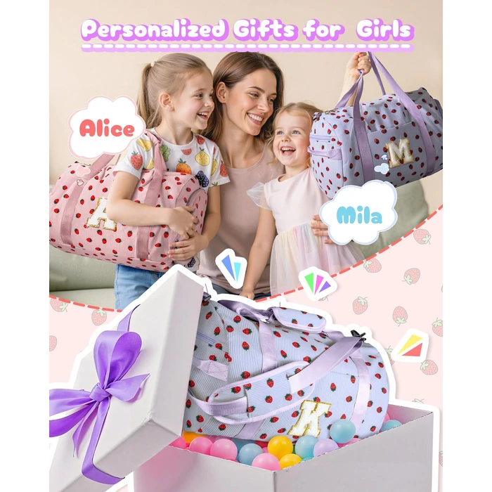 Vogewood Cool Stuff for Teen, Girls Gym Bag, Kids Personalized Overnight Duffle Bags with Shoe Compartment, Monogram Travel Tote with Makeup Bag, Gift for 9 10 11 12 13 Year Old Girl (Letter S) by Vogewood - Image 2