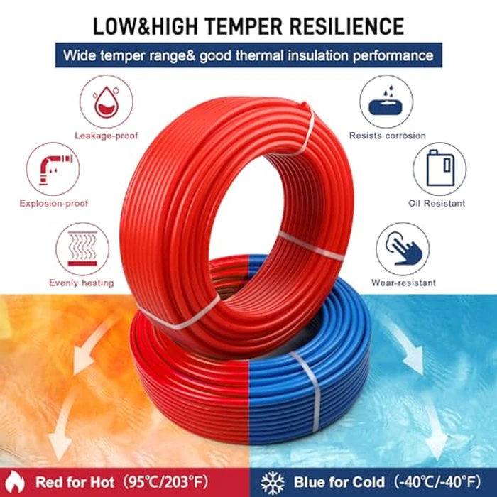 PEX Pipe 1/2 Inch 300ft 2 Rolls PEX Tubing EVOH PEX-B Pipe Non Oxygen Barrier Durable Leakage-Proof Flexible for Residential Water Lines in Homes PEX Radiant Heat Tubing(Red+Blue) by DWALE - Image 4